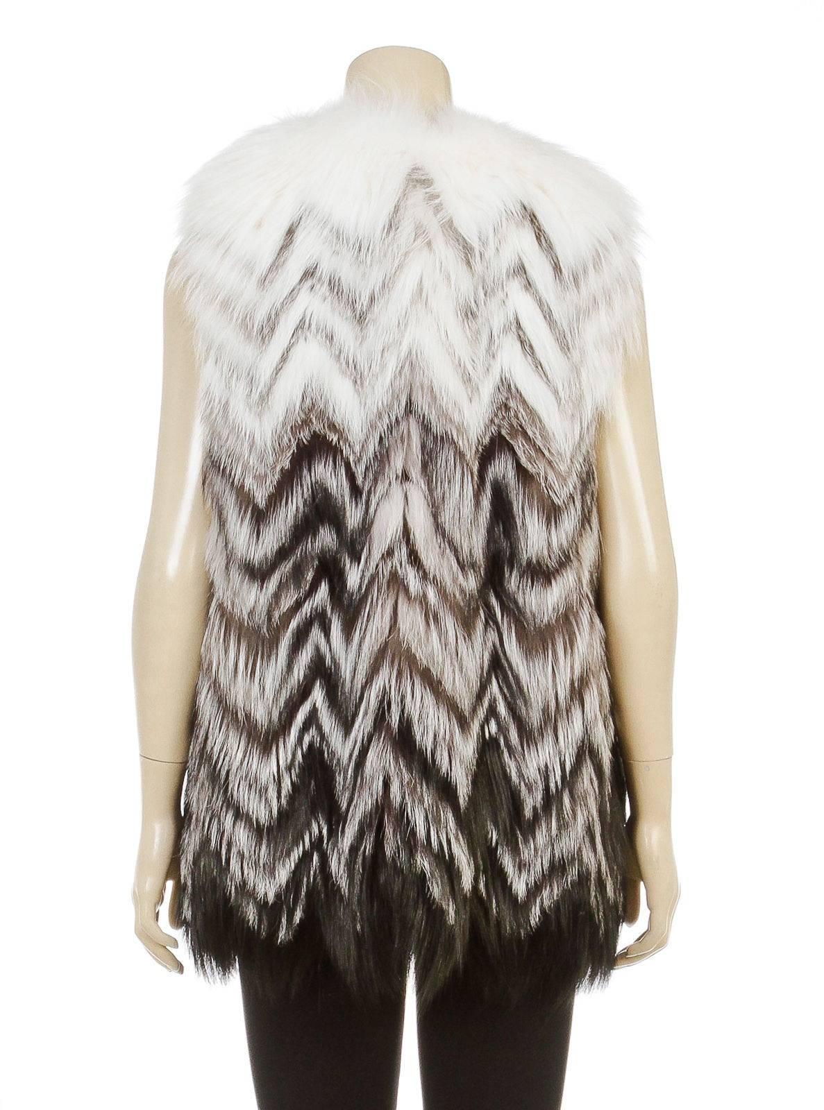Prada Black and White Fox Fur Long Vest (Size 42) For Sale 1