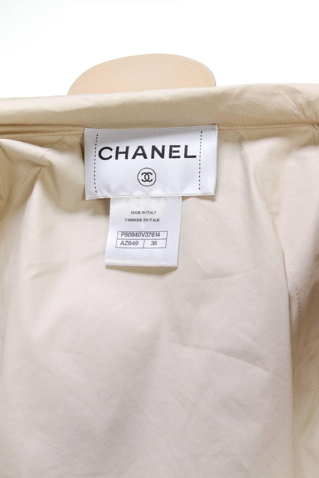 Chanel Beige Longline Waist Tie Zip Nylon Jacket (Size 36) For Sale 4