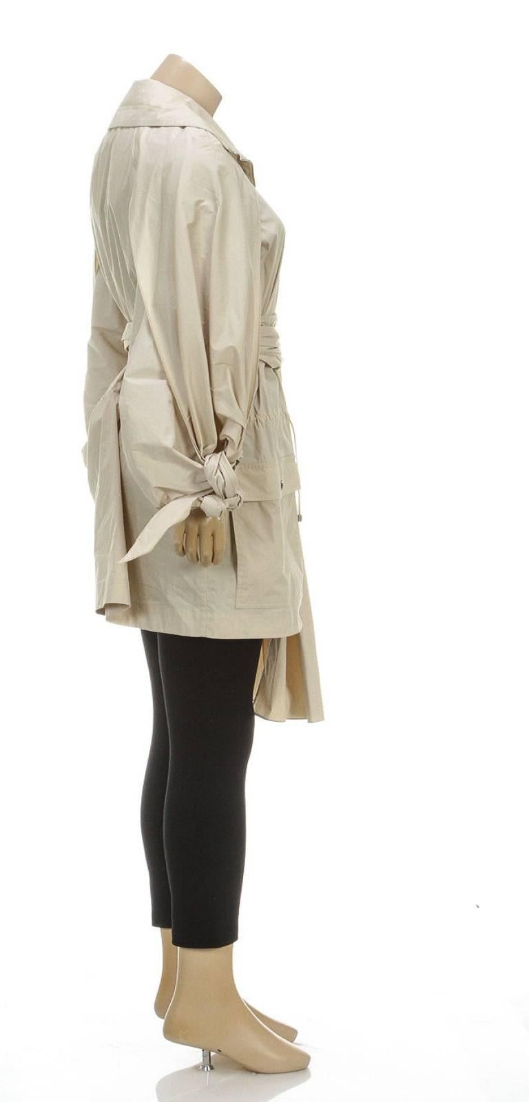 Women's Chanel Beige Longline Waist Tie Zip Nylon Jacket (Size 36) For Sale