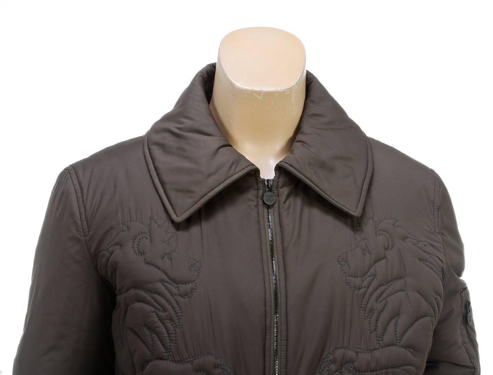 Chanel Brown Lion Quilted Zip Puff Jacket (Size 36) For Sale 2