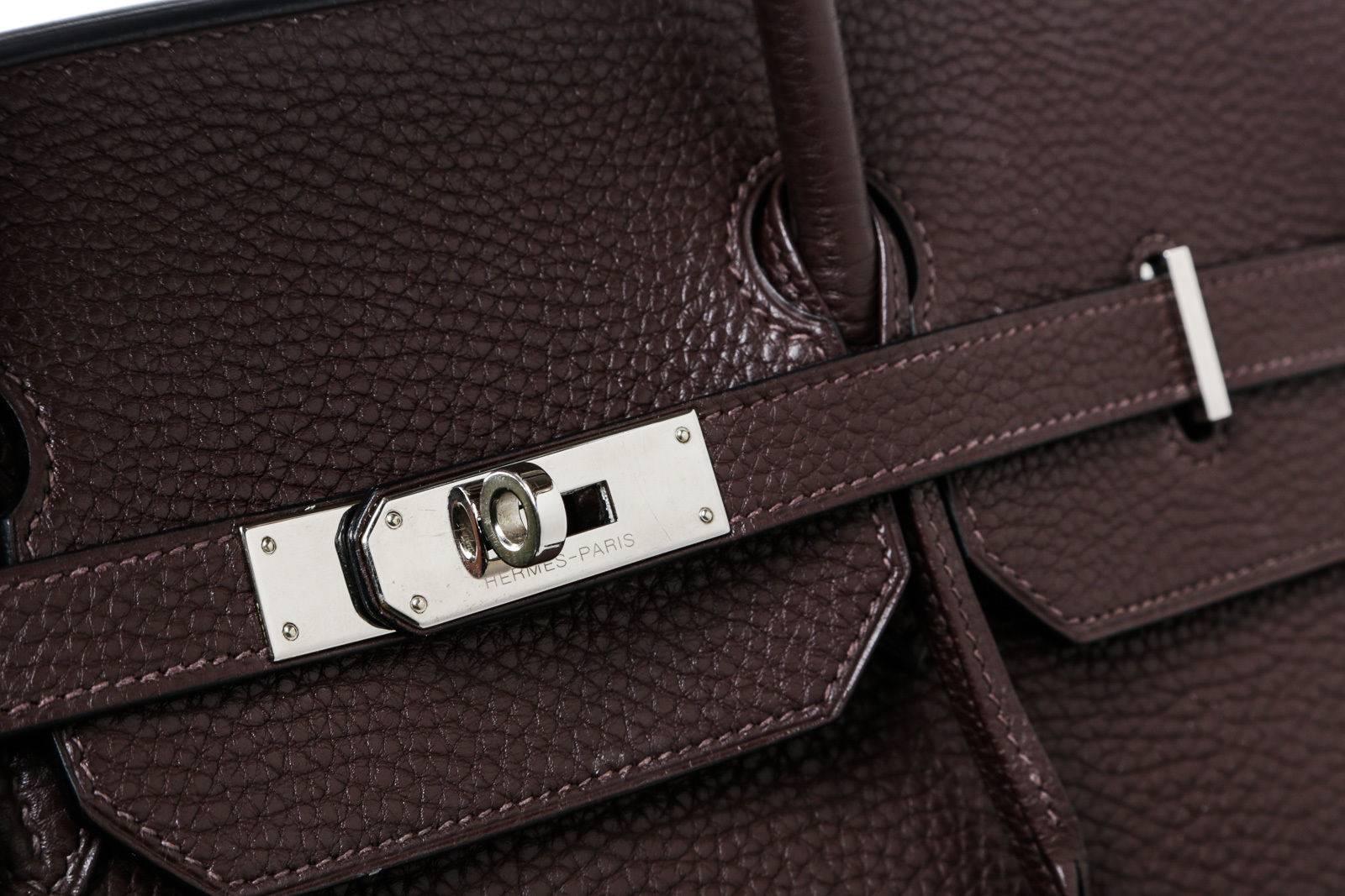 Women's Hermes Chocolate Brown Clemence Leather 40cm Birkin Satchel Handbag SHW For Sale