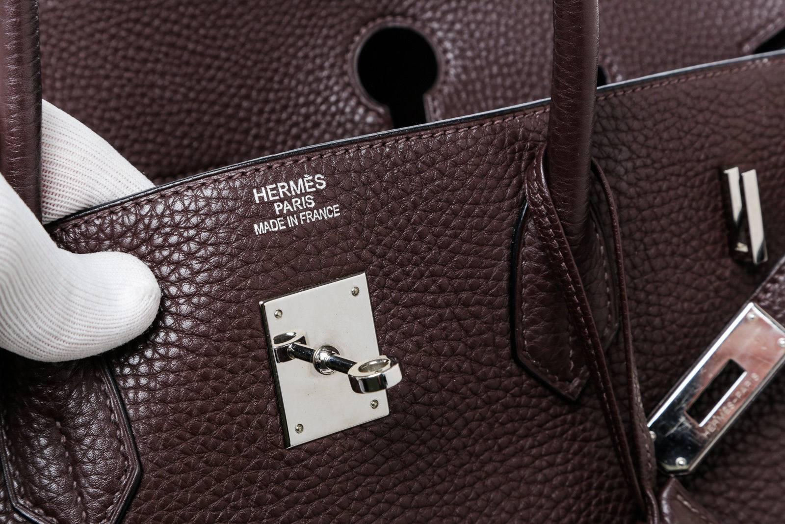 Hermes Chocolate Brown Clemence Leather 40cm Birkin Satchel Handbag SHW For Sale 3