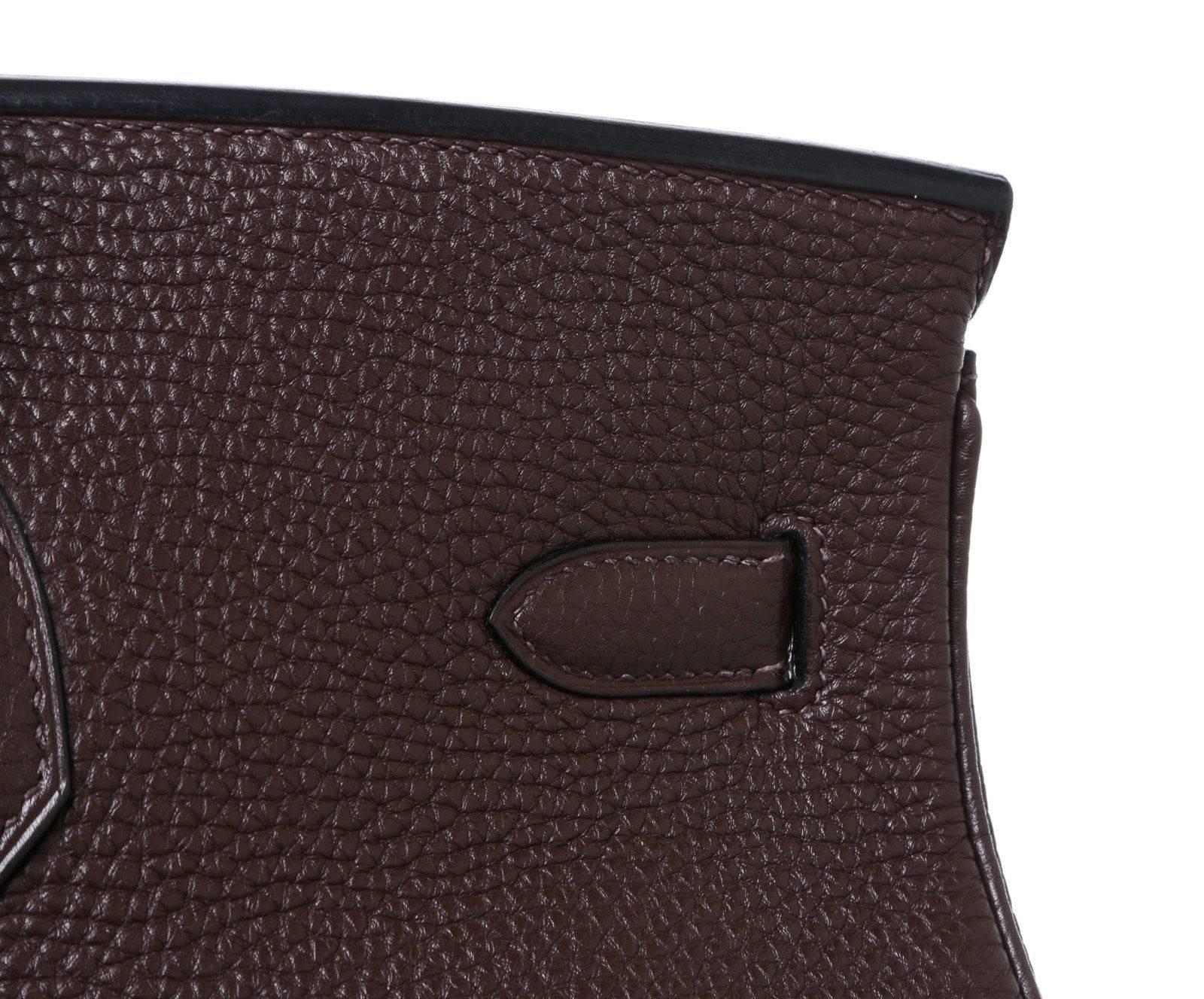 Hermes Chocolate Brown Clemence Leather 40cm Birkin Satchel Handbag SHW For Sale 2
