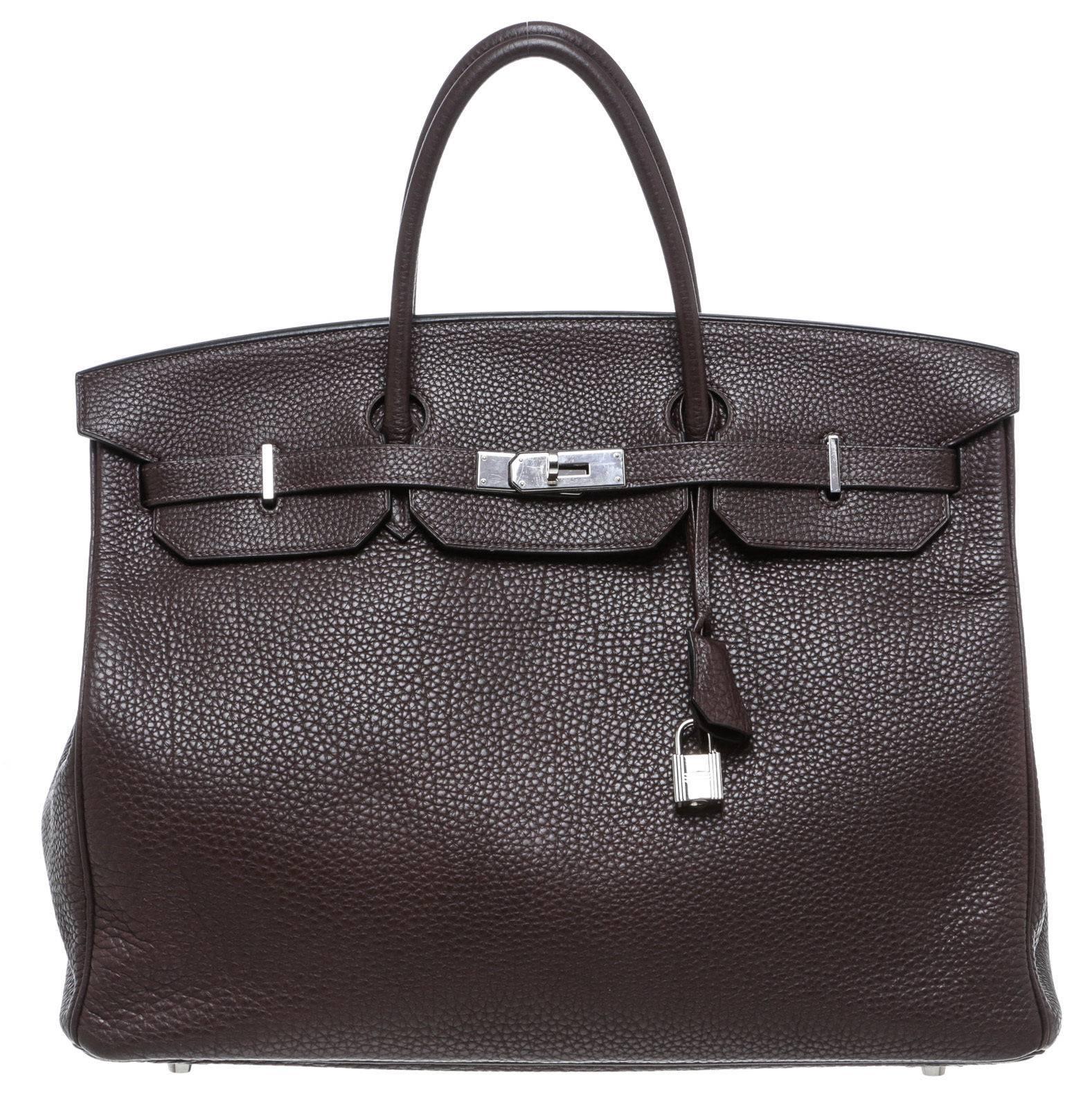 Hermes Chocolate Brown Clemence Leather 40cm Birkin Satchel Handbag SHW For Sale