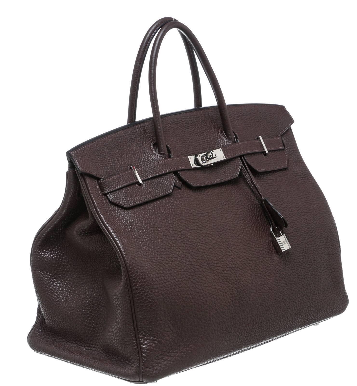 Black Hermes Chocolate Brown Clemence Leather 40cm Birkin Satchel Handbag SHW For Sale