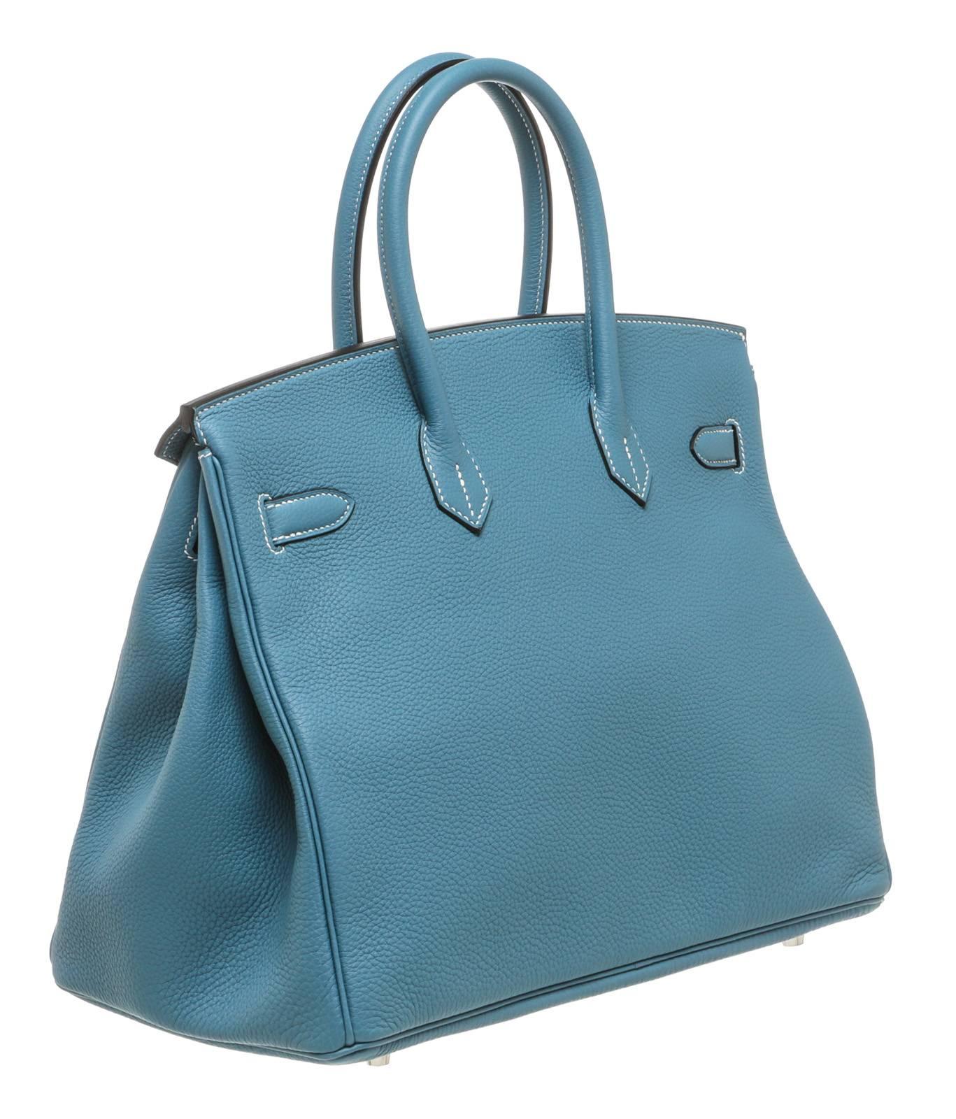 Blue Hermes Bleu Jean Togo Leather Birkin 35cm Handbag SHW For Sale