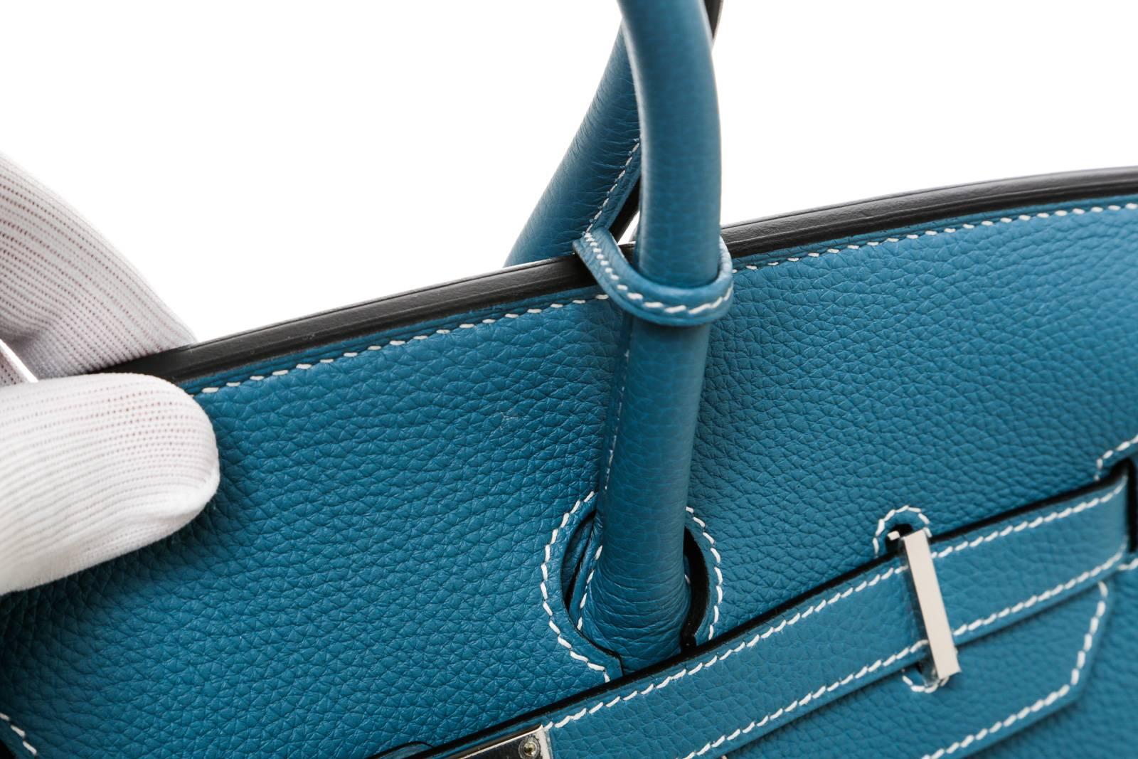 Hermes Bleu Jean Togo Leather Birkin 35cm Handbag SHW For Sale 1