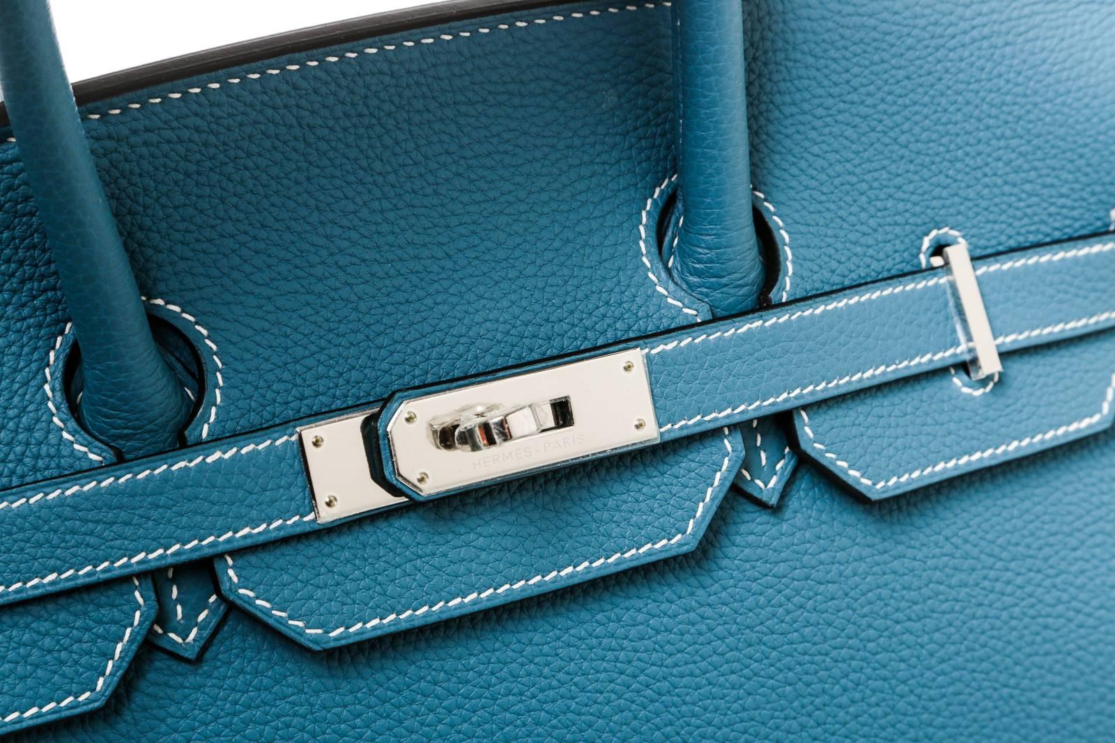 Hermes Bleu Jean Togo Leather Birkin 35cm Handbag SHW For Sale 2