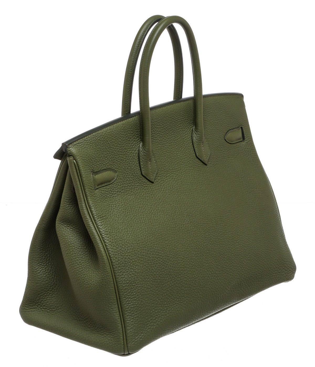 Hermes Canopee Green Togo Leather Birkin 35cm Handbag GHW In Excellent Condition In Corona Del Mar, CA