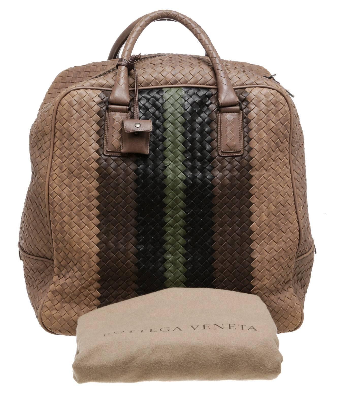Women's Bottega Veneta Taupe Multicolor Intrecciato Club Stripe Duffle Handbag For Sale