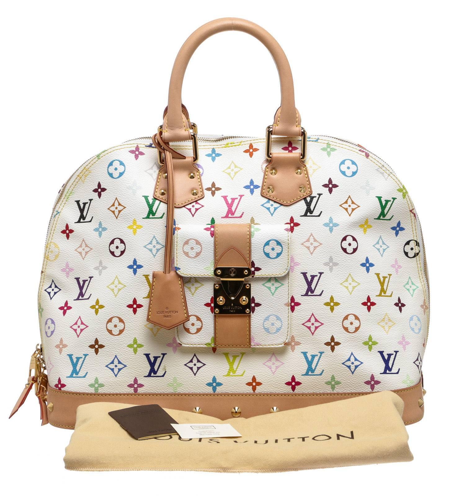 Louis Vuitton White Multicolor Alma GM Satchel Handbag For Sale 3