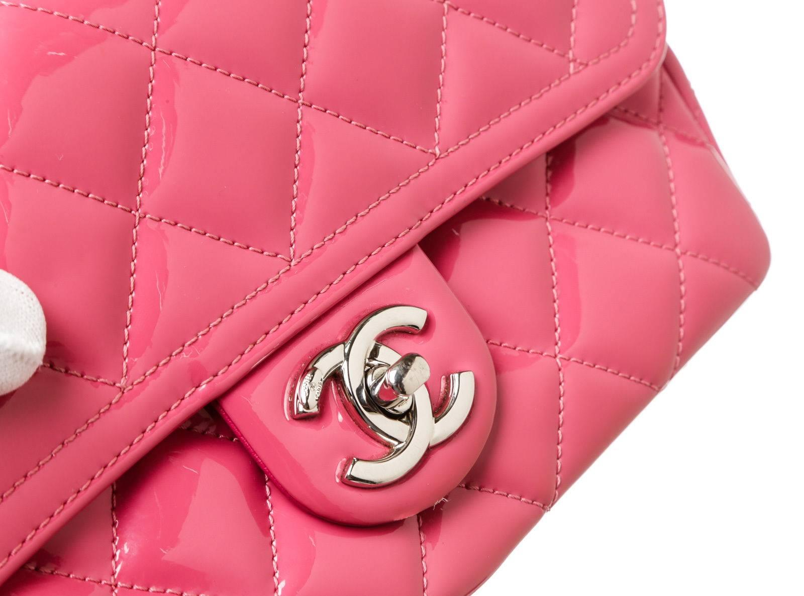 Chanel Pink Quilted Patent Leather Flap Shoulder Handbag For Sale 4