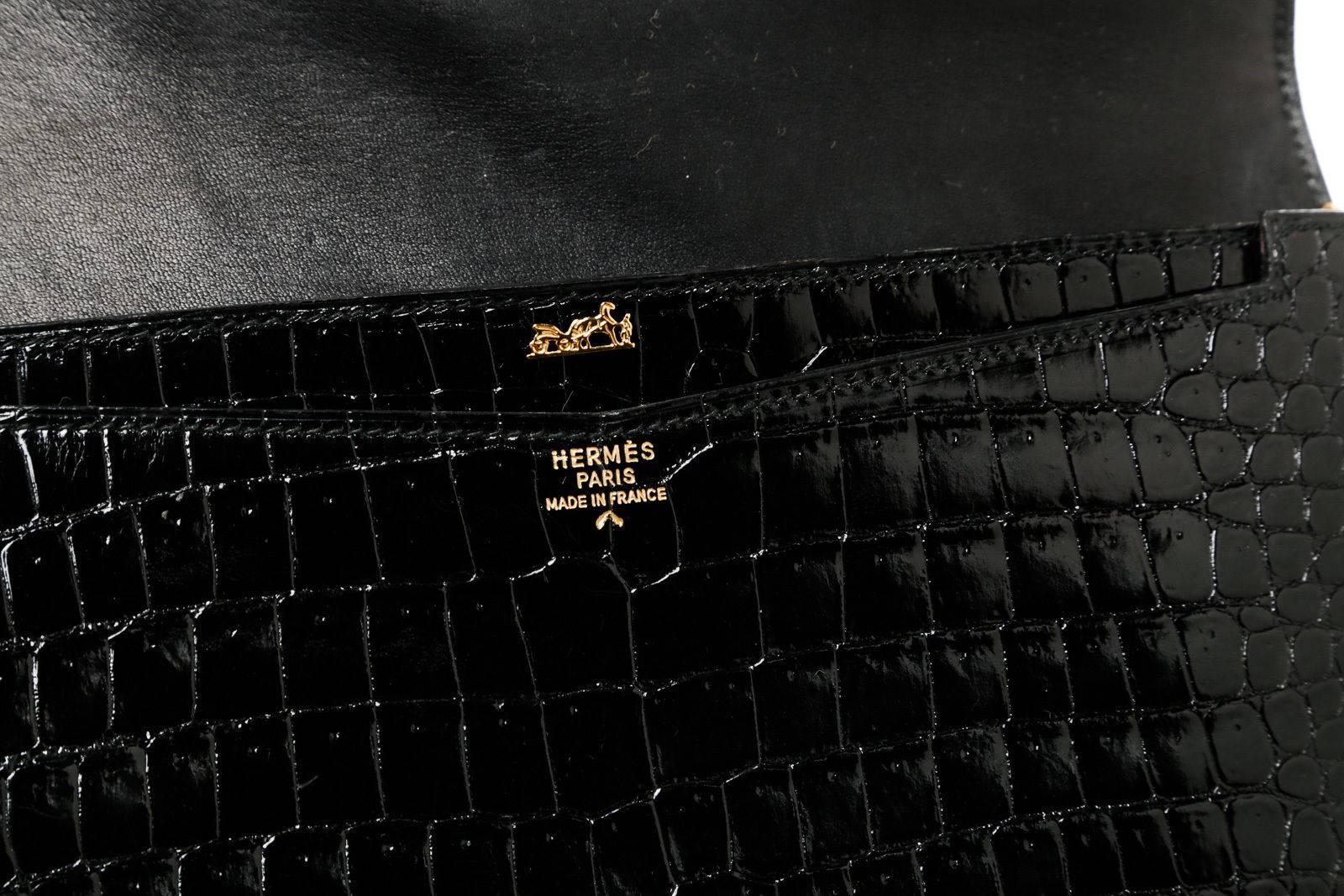 Hermes Black Crocodile Porosus Lisse Lydie Clutch Handbag 3