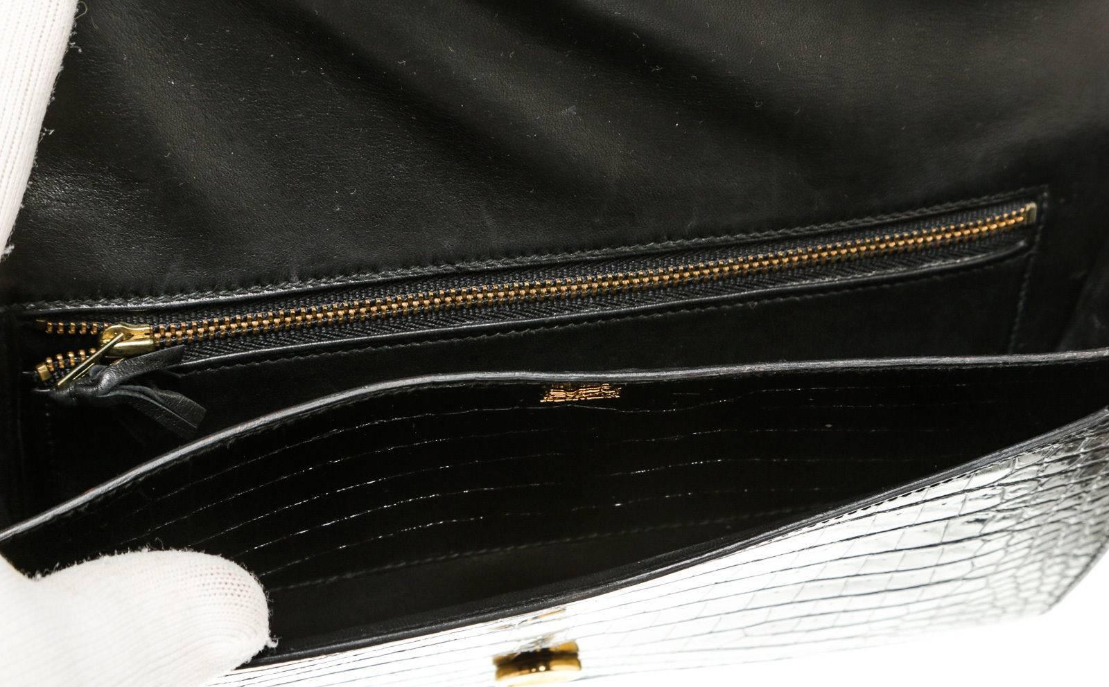 Hermes Black Crocodile Porosus Lisse Lydie Clutch Handbag 2