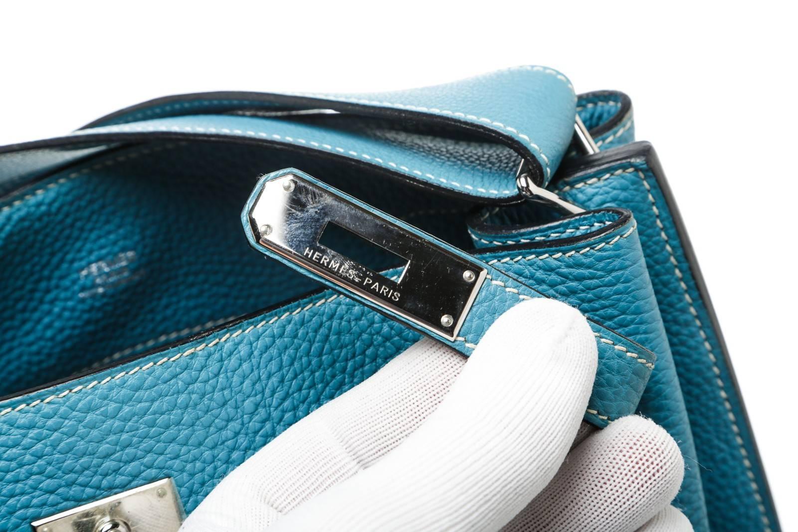 Women's Hermes Turquoise Togo Leather So Kelly Shoulder Handbag For Sale
