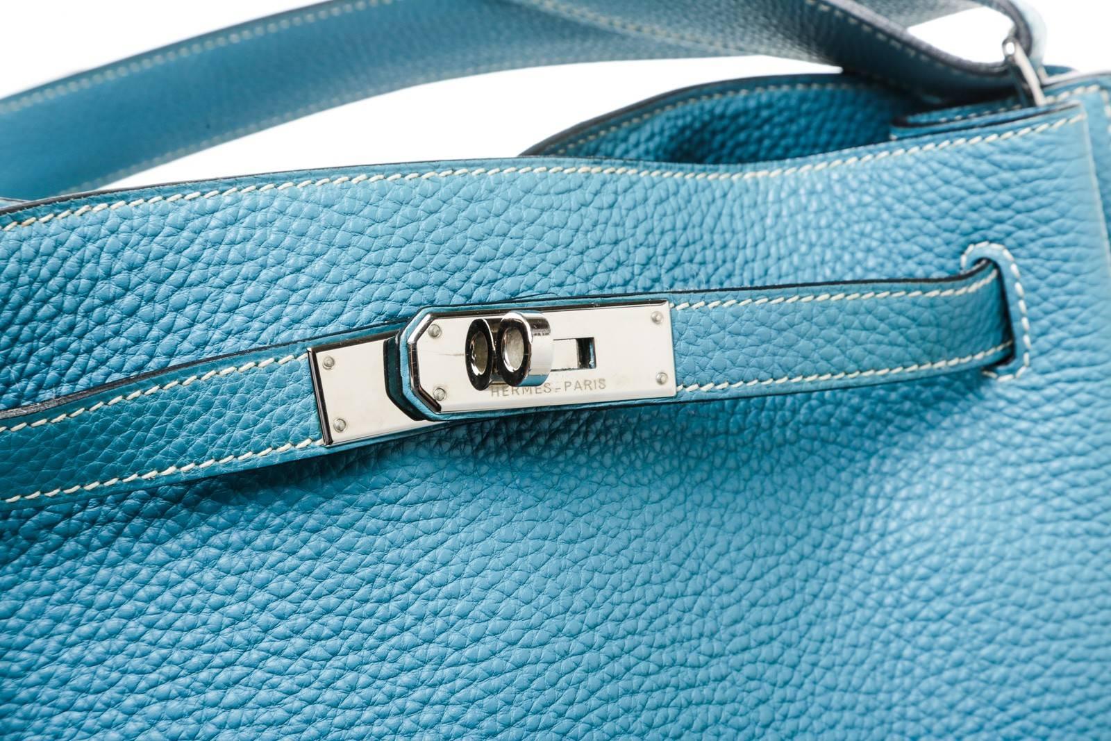 Hermes Turquoise Togo Leather So Kelly Shoulder Handbag For Sale 1