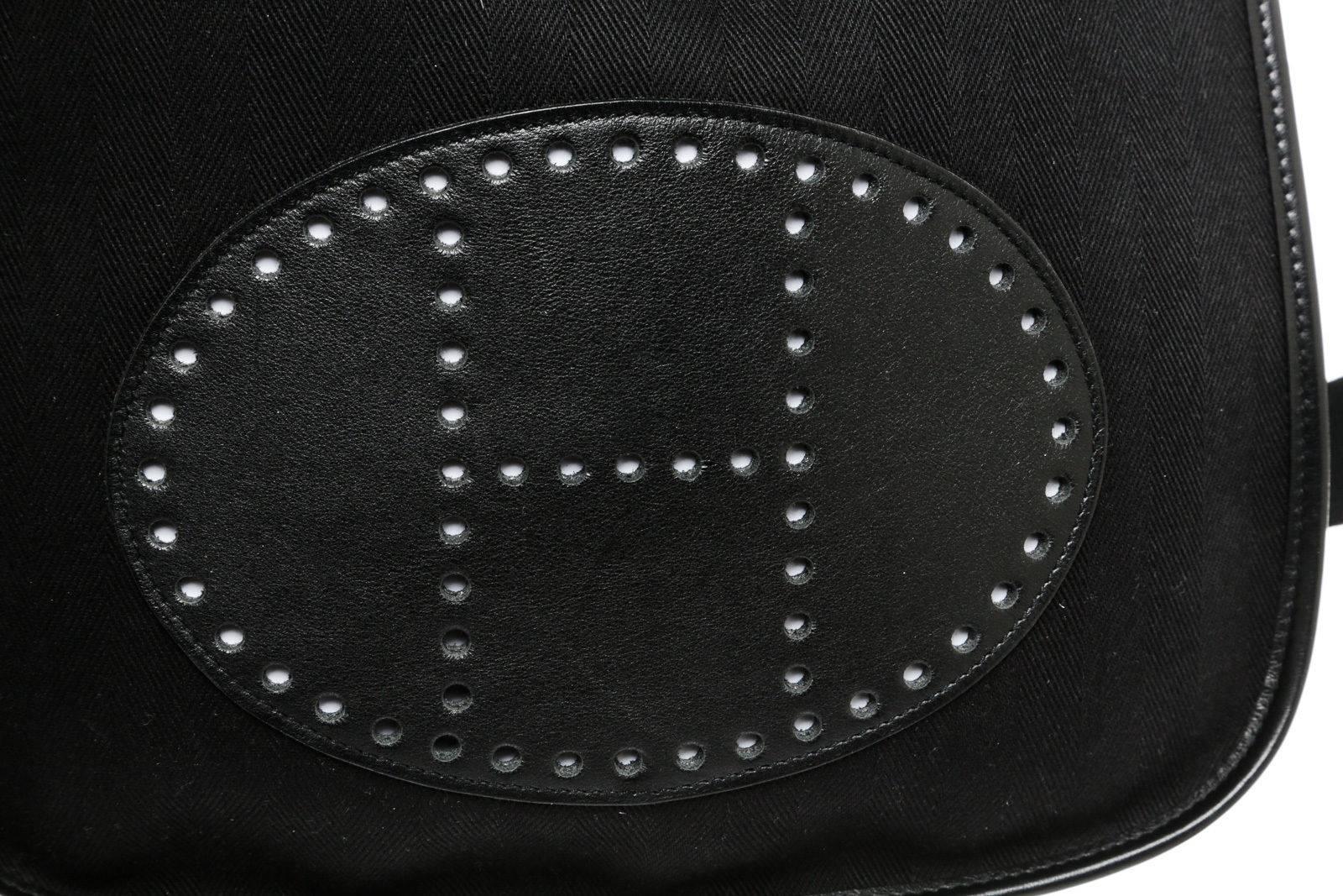 Women's Hermes Black Canvas and Black Leather Evelyne II Messenger Handbag For Sale