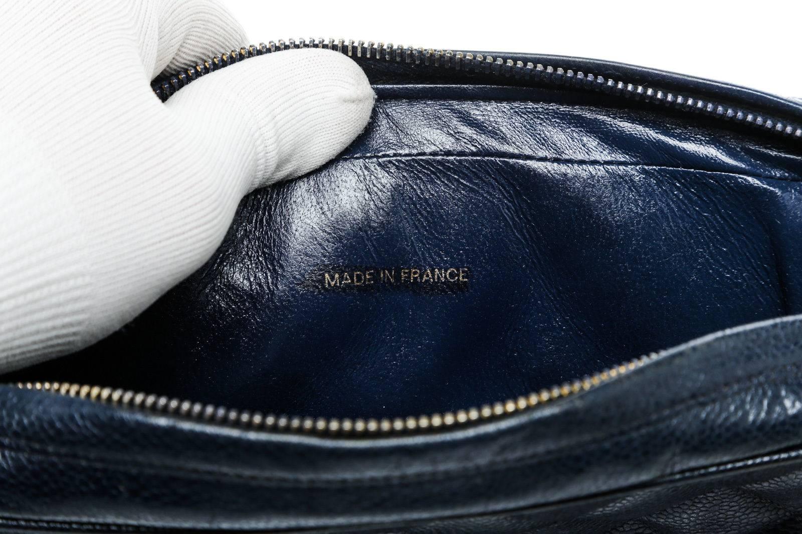 Chanel Navy Quilted Caviar Vintage Sac Camera Case Crossbody Handbag 2