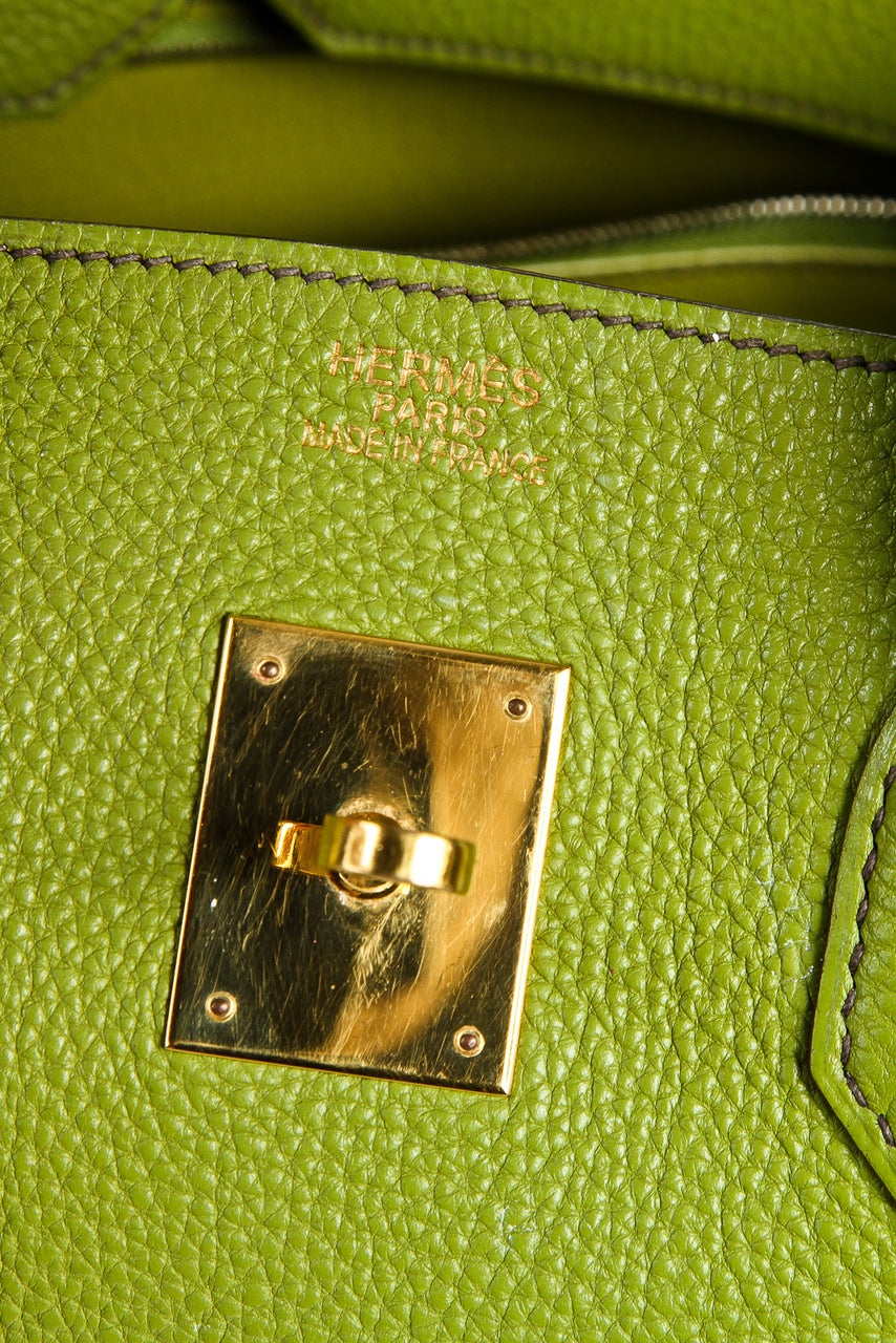 hermes green leather handbag birkin  