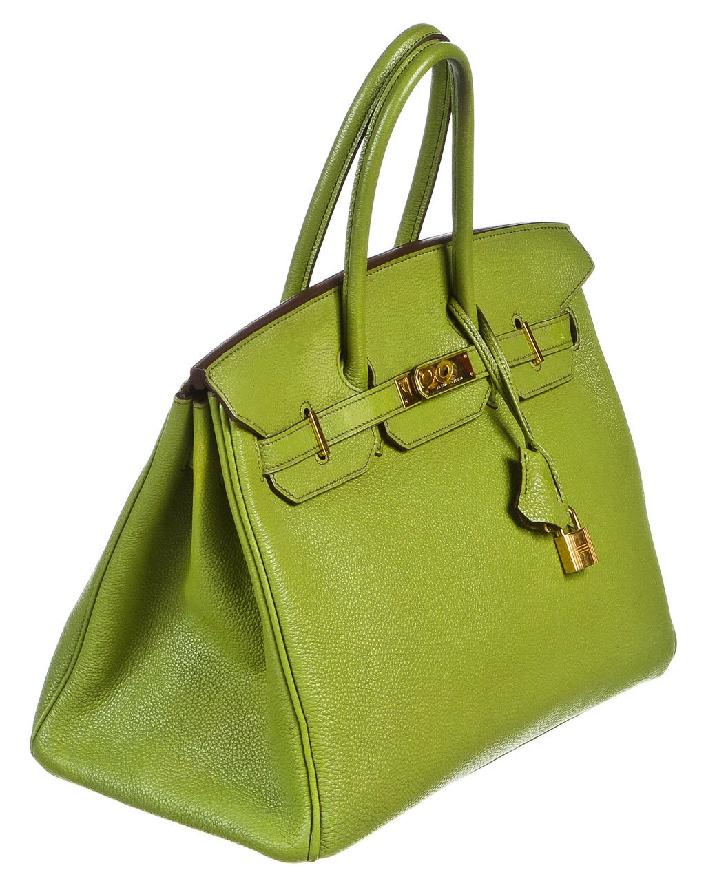 This gorgeous 35cm Birkin has been crafted from Vert Anis togo leather which is noted for rich texture and durability. This Birkin also features polished gold tone hardware. The interior is lined in luxurious leather in matching color. The Birkin is