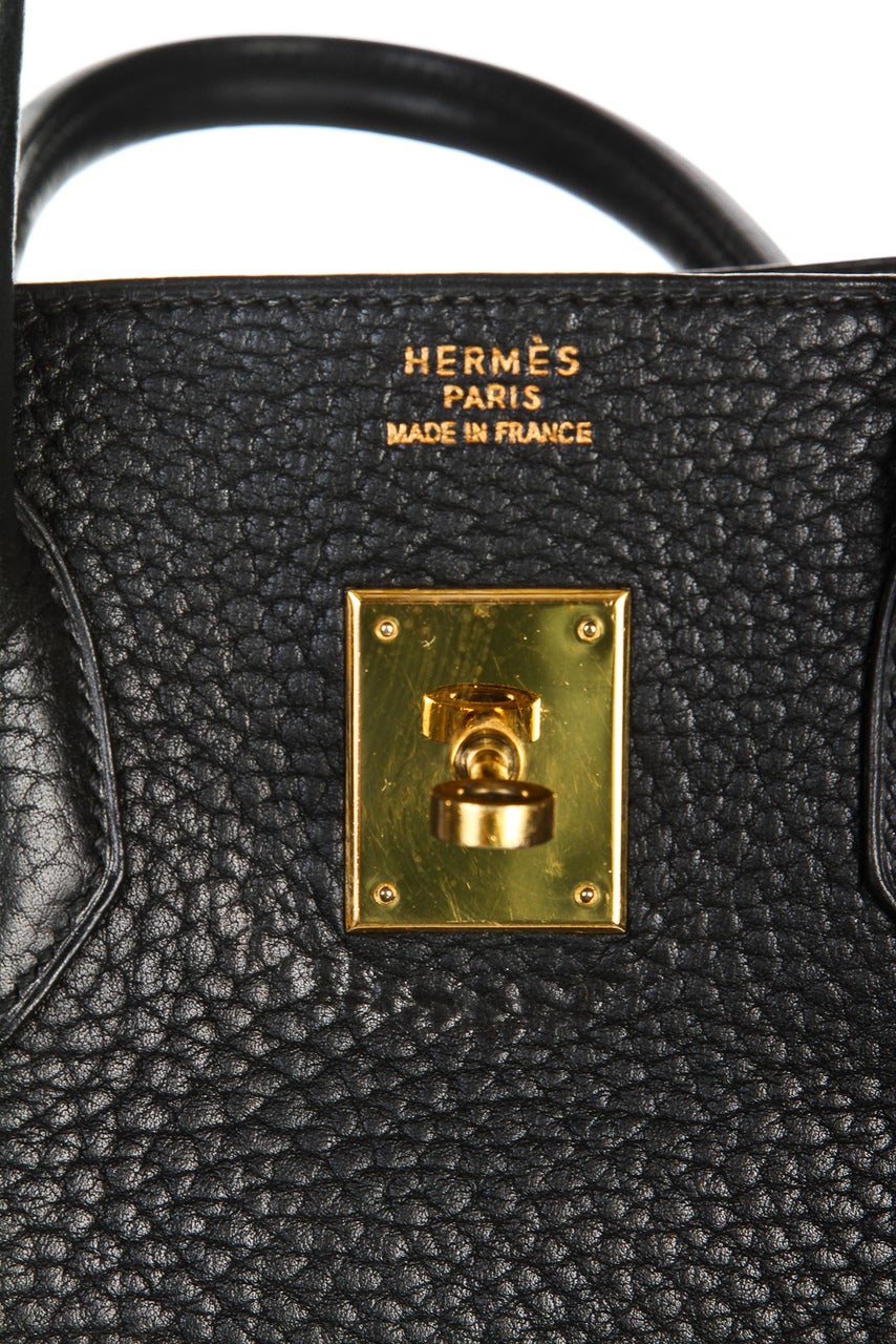 Women's Hermes Noir (Black) Fjord Leather 35cm Birkin Handbag GHW For Sale