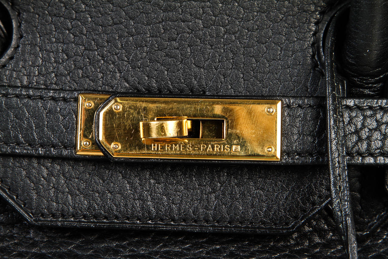 Hermes Noir (Black) Fjord Leather 35cm Birkin Handbag GHW For Sale 3
