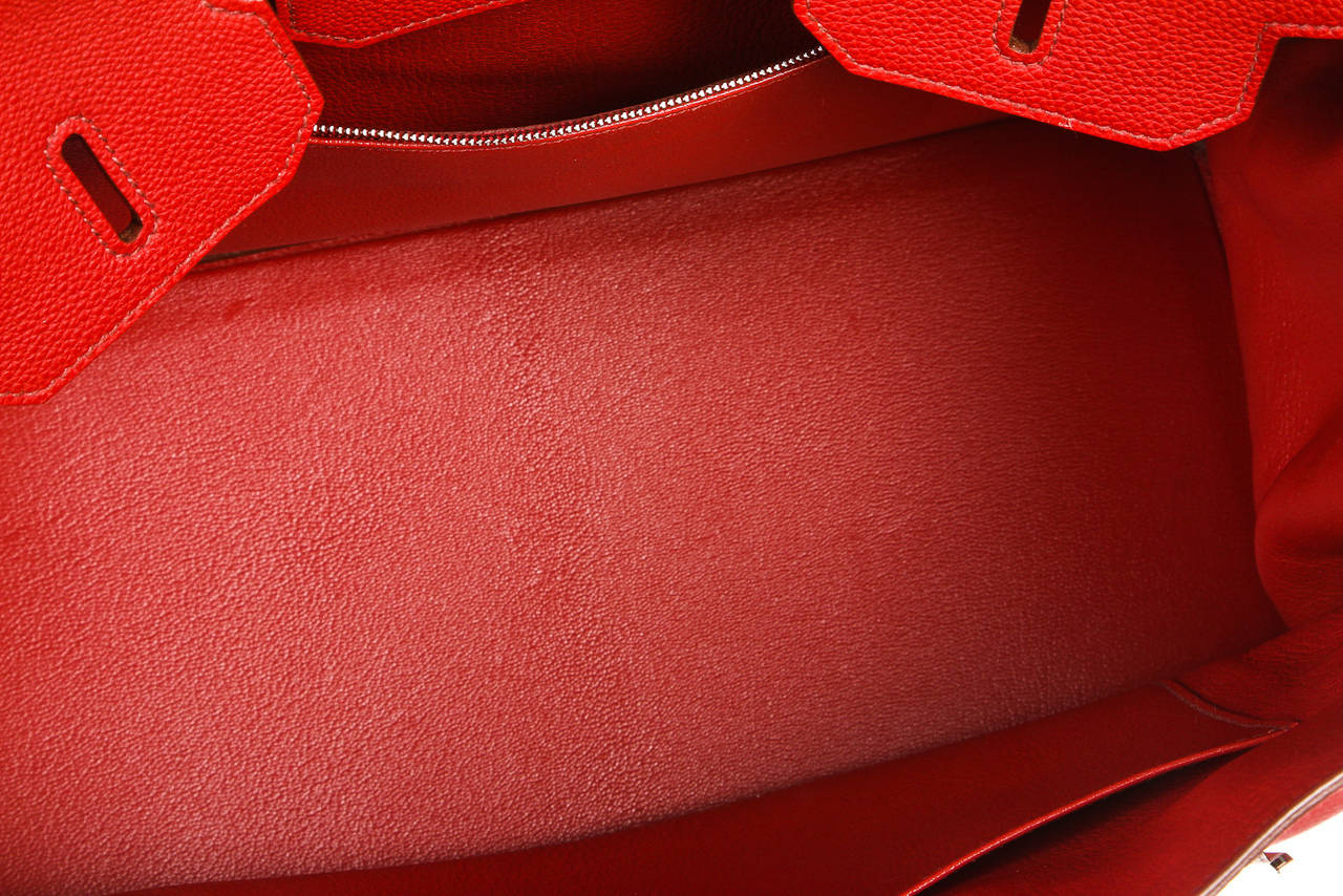 Hermes Vermilion (Red) Birkin 35cm Togo Leather Handbag PHW For Sale 1
