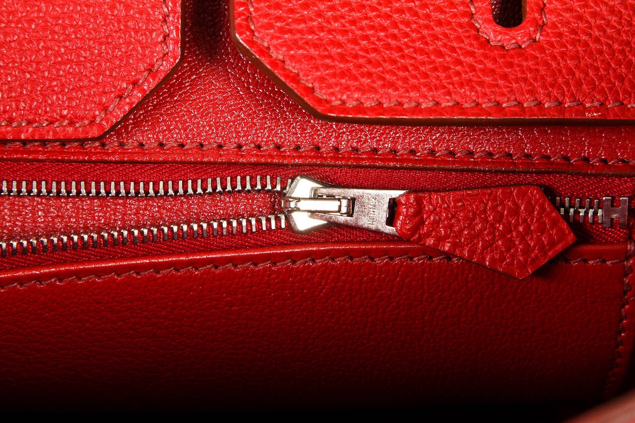 Women's Hermes Vermilion (Red) Birkin 35cm Togo Leather Handbag PHW For Sale