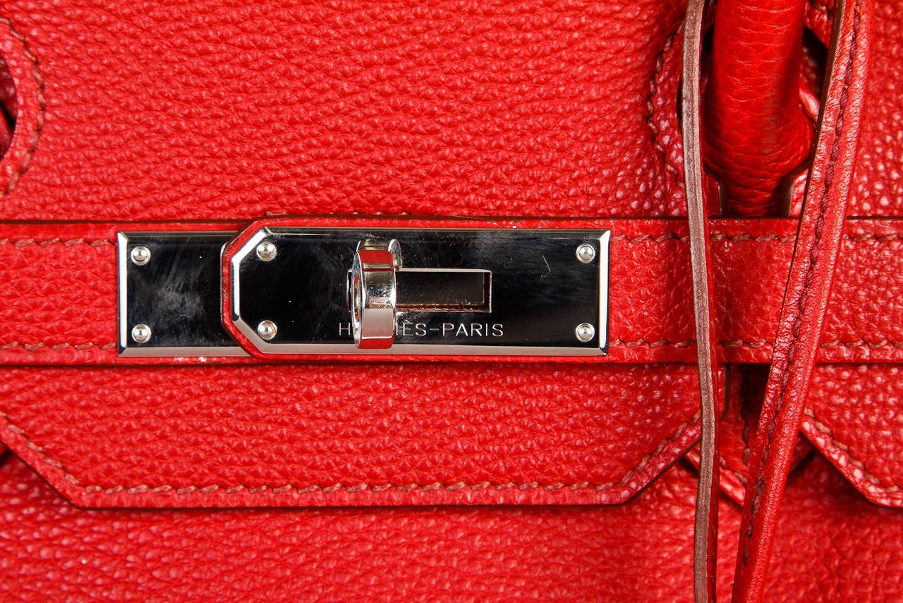 Hermes Vermilion (Red) Birkin 35cm Togo Leather Handbag PHW For Sale 3