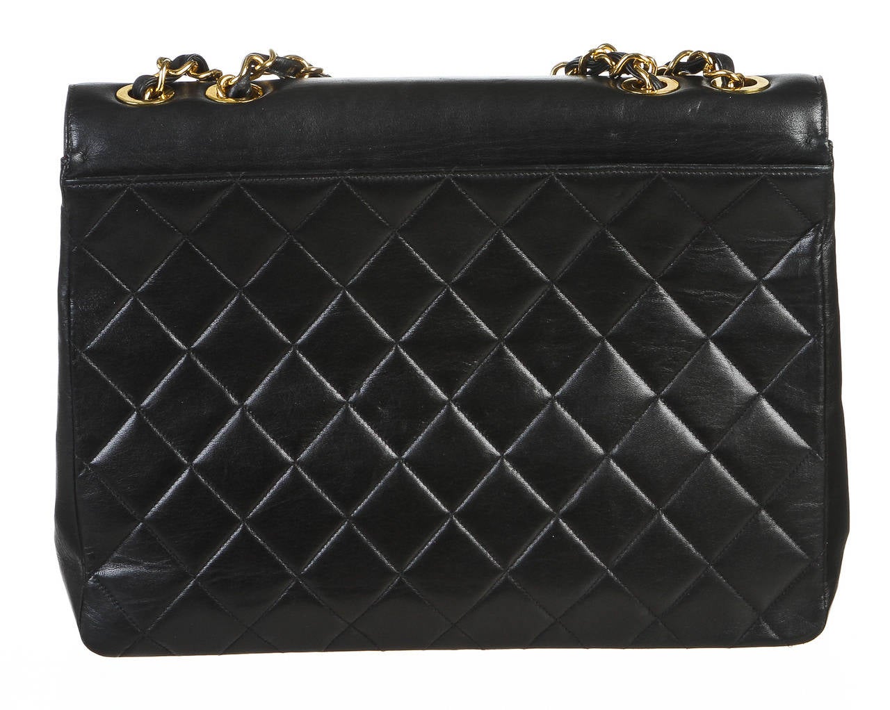 Chanel Black Quilted Lambskin Maxi Vintage Flap Shoulder Handbag In Good Condition In Corona Del Mar, CA