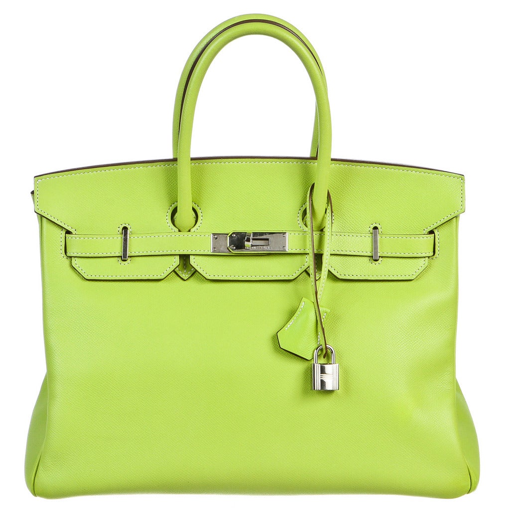 Hermes Kiwi and Lichen Epsom Leather Candy Collection 35cm Birkin Handbag For Sale