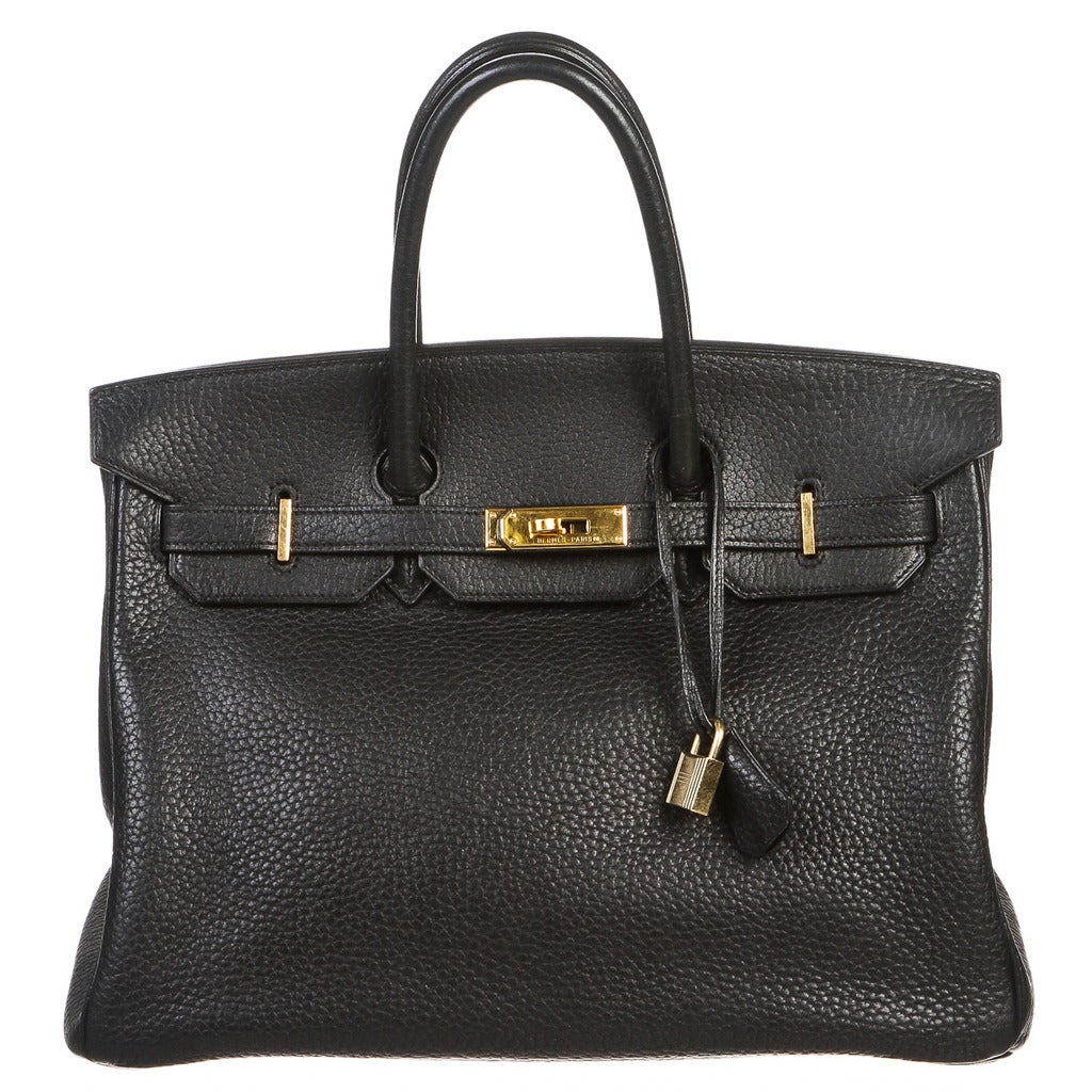 Hermes Noir (Black) Fjord Leather 35cm Birkin Handbag GHW For Sale