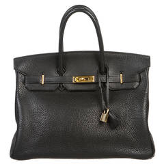 Hermes Noir (Black) Fjord Leather 35cm Birkin Handbag GHW