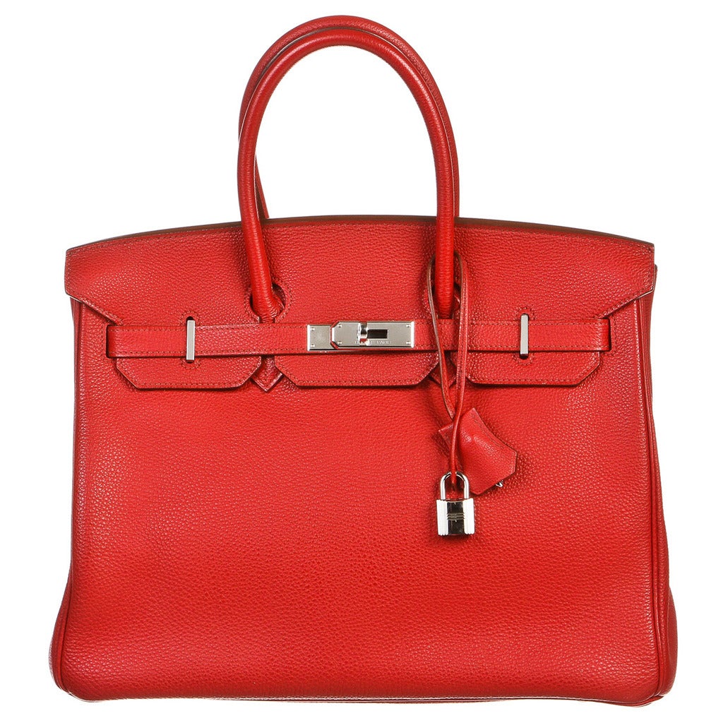 Hermes Vermilion (Red) Birkin 35cm Togo Leather Handbag PHW For Sale