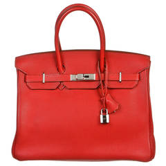 Hermes Vermilion (Red) Birkin 35cm Togo Leather Handbag PHW