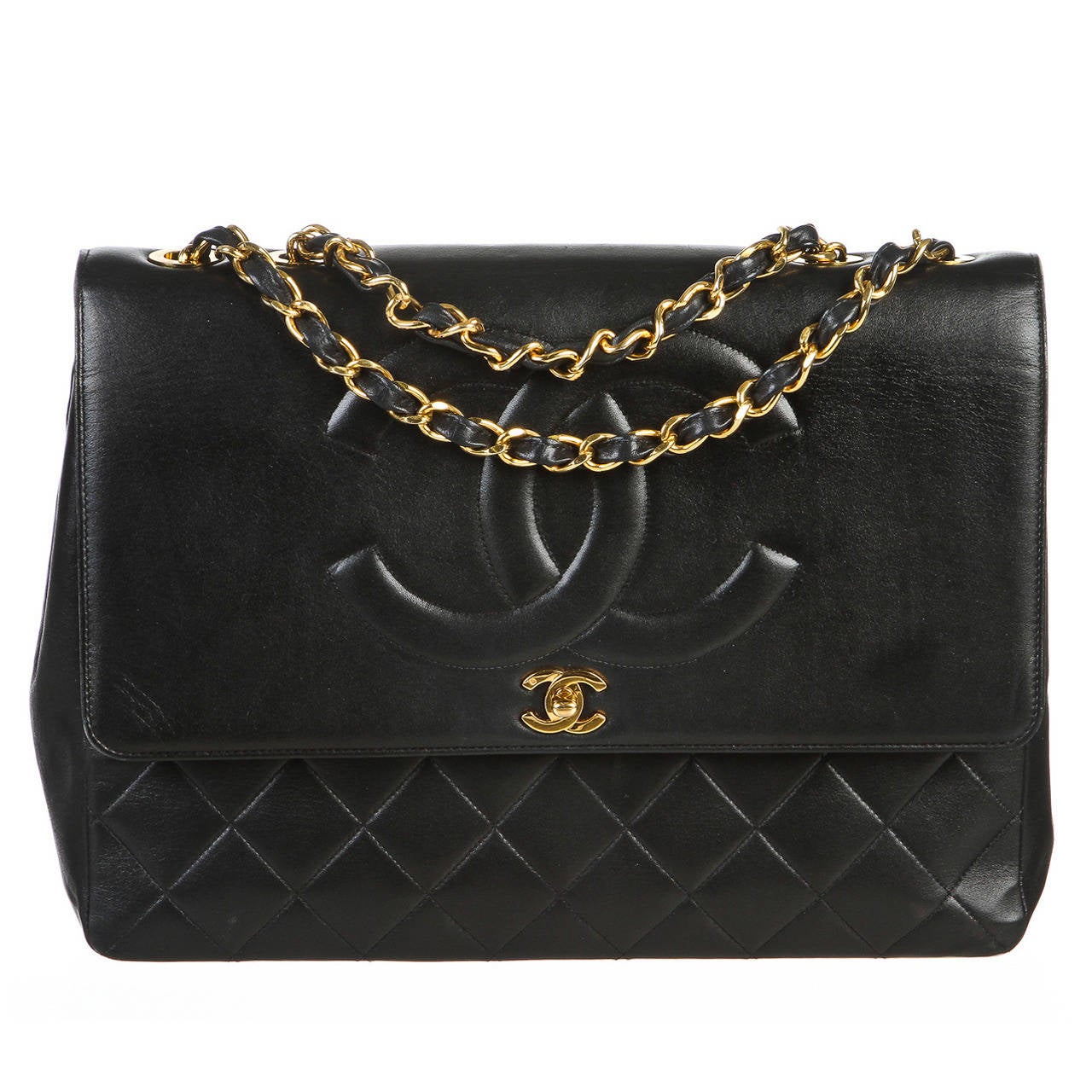 Chanel Black Quilted Lambskin Maxi Vintage Flap Shoulder Handbag