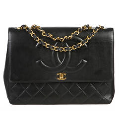 Chanel Black Quilted Lambskin Maxi Vintage Flap Shoulder Handbag
