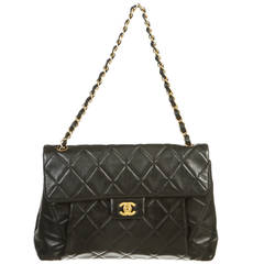 Chanel Black Lambskin Pleated Vintage Flap Handbag