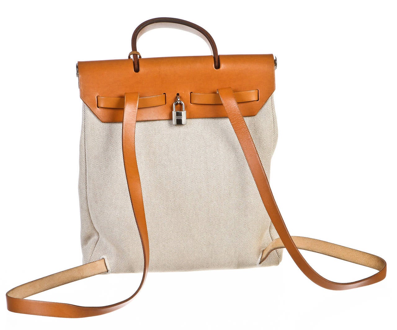 Hermes Camel Toile and Leather Herbag Backpack In Good Condition For Sale In Corona Del Mar, CA