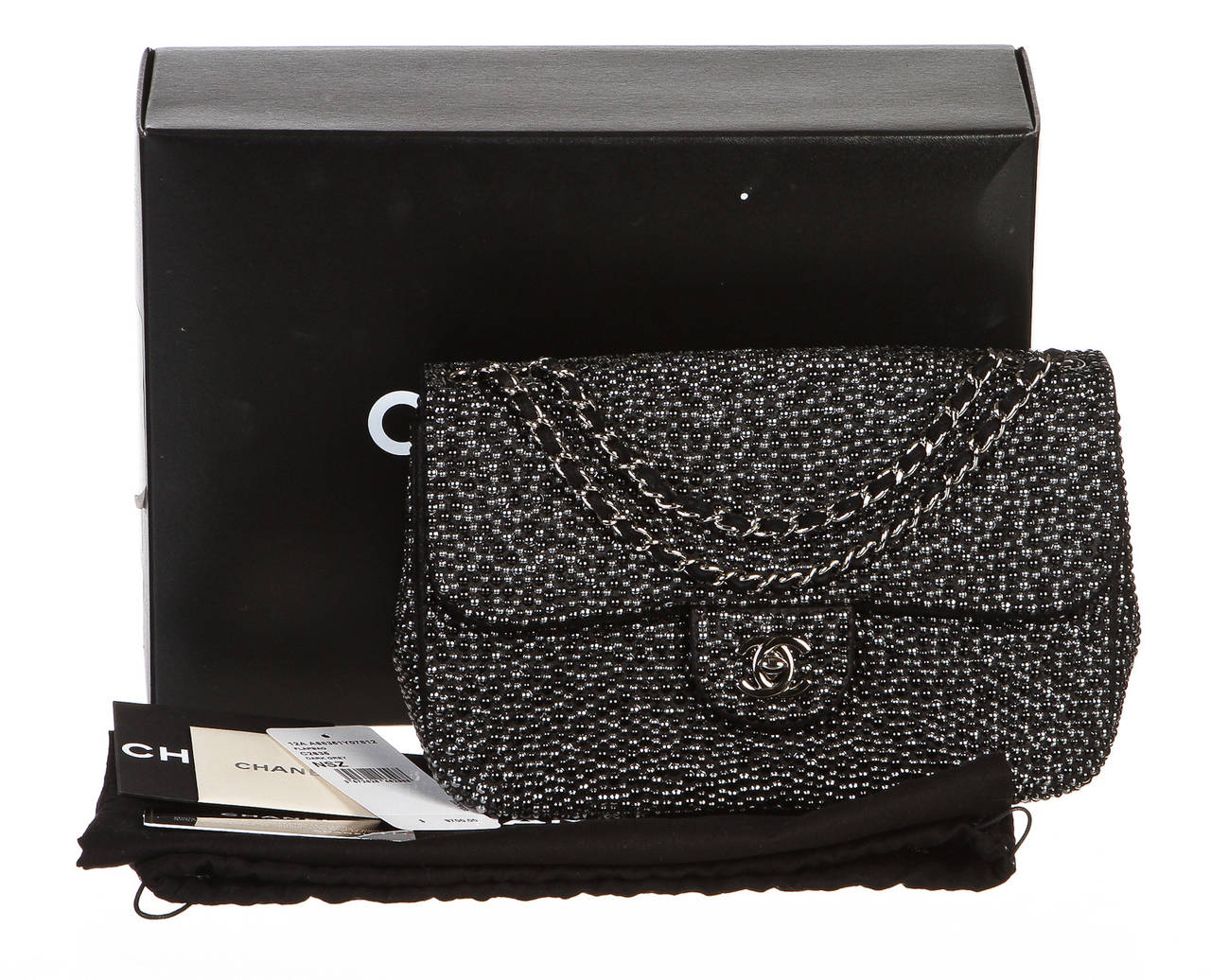 Chanel Black Pearl Beaded Flap Handbag 12A For Sale 6