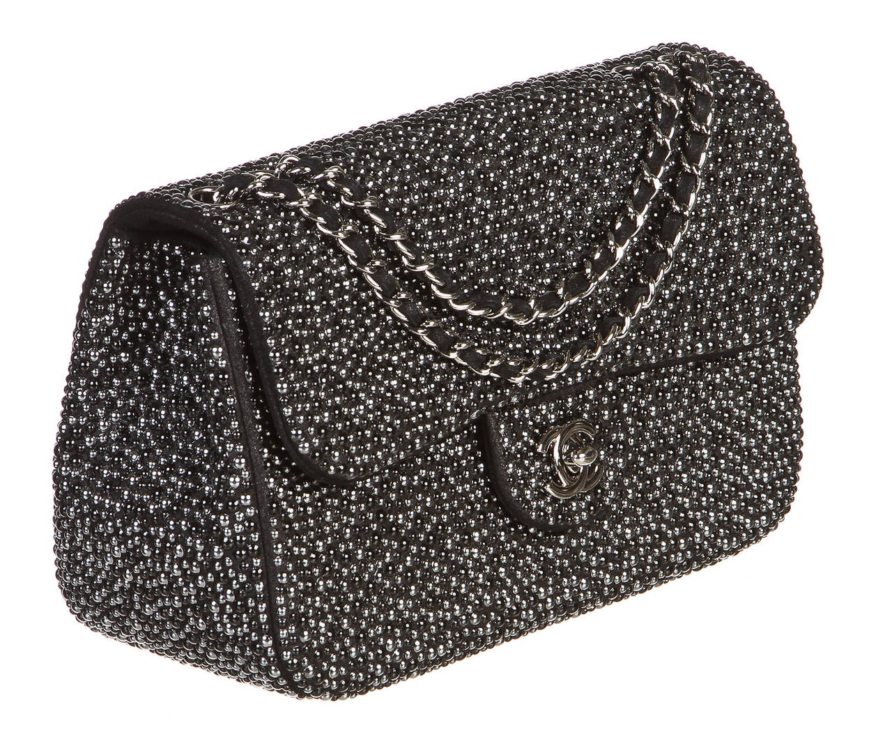 Chanel Black Pearl Beaded Flap Handbag 12A In Excellent Condition For Sale In Corona Del Mar, CA