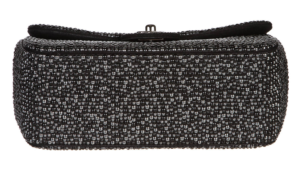 Women's Chanel Black Pearl Beaded Flap Handbag 12A For Sale