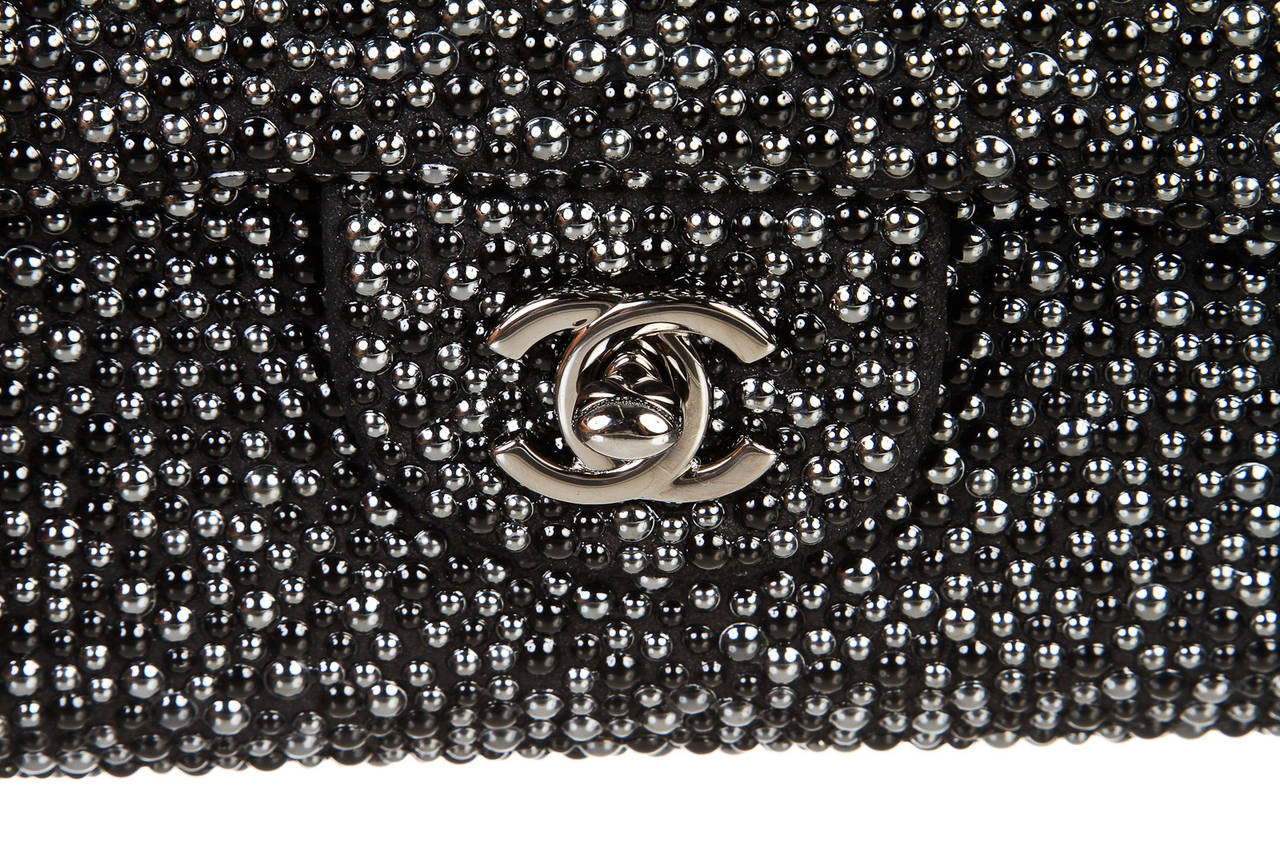 Chanel Black Pearl Beaded Flap Handbag 12A For Sale 4
