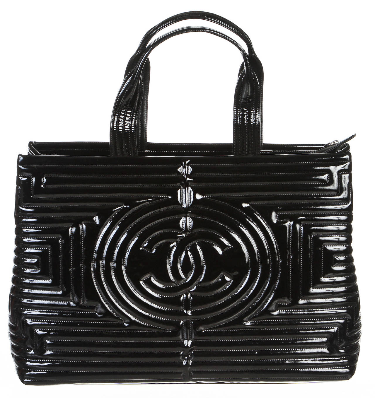 Chanel Black Vinyl Coco Ming Grand Shopping Tote Handbag In Excellent Condition In Corona Del Mar, CA