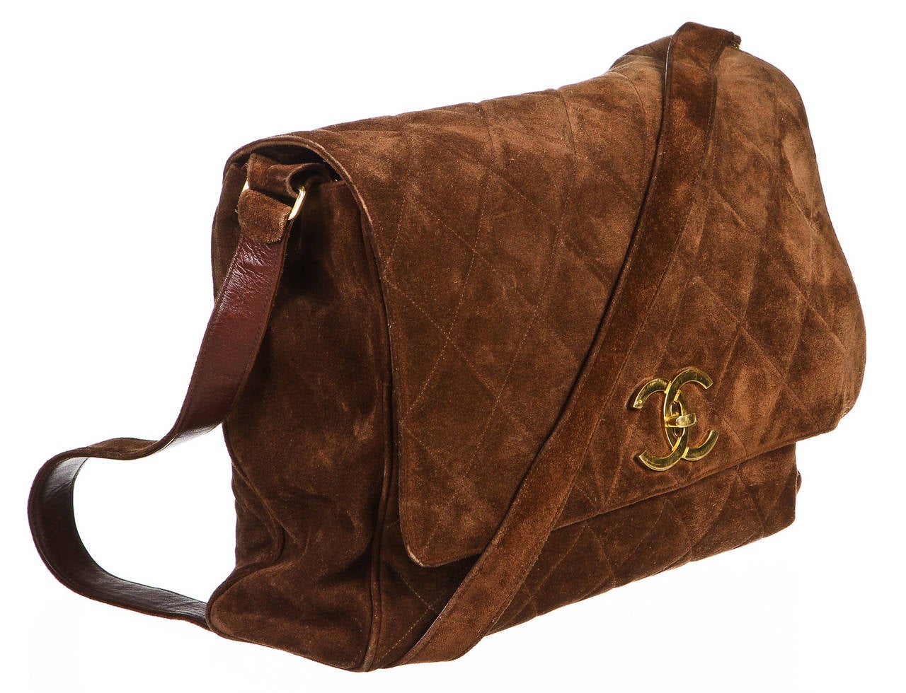 Chanel Brown Quilted Suede Vintage Messenger Handbag 3