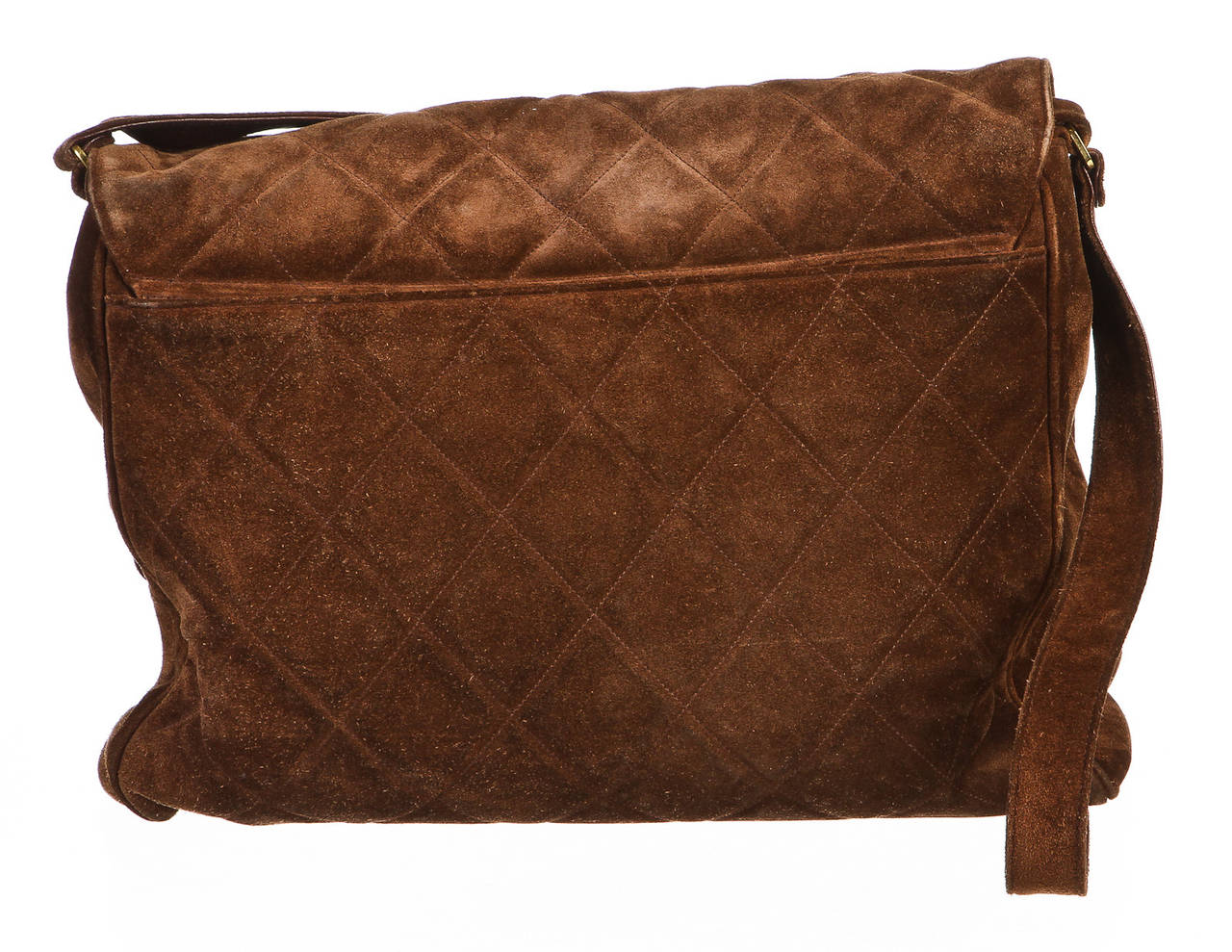 Women's Chanel Brown Quilted Suede Vintage Messenger Handbag