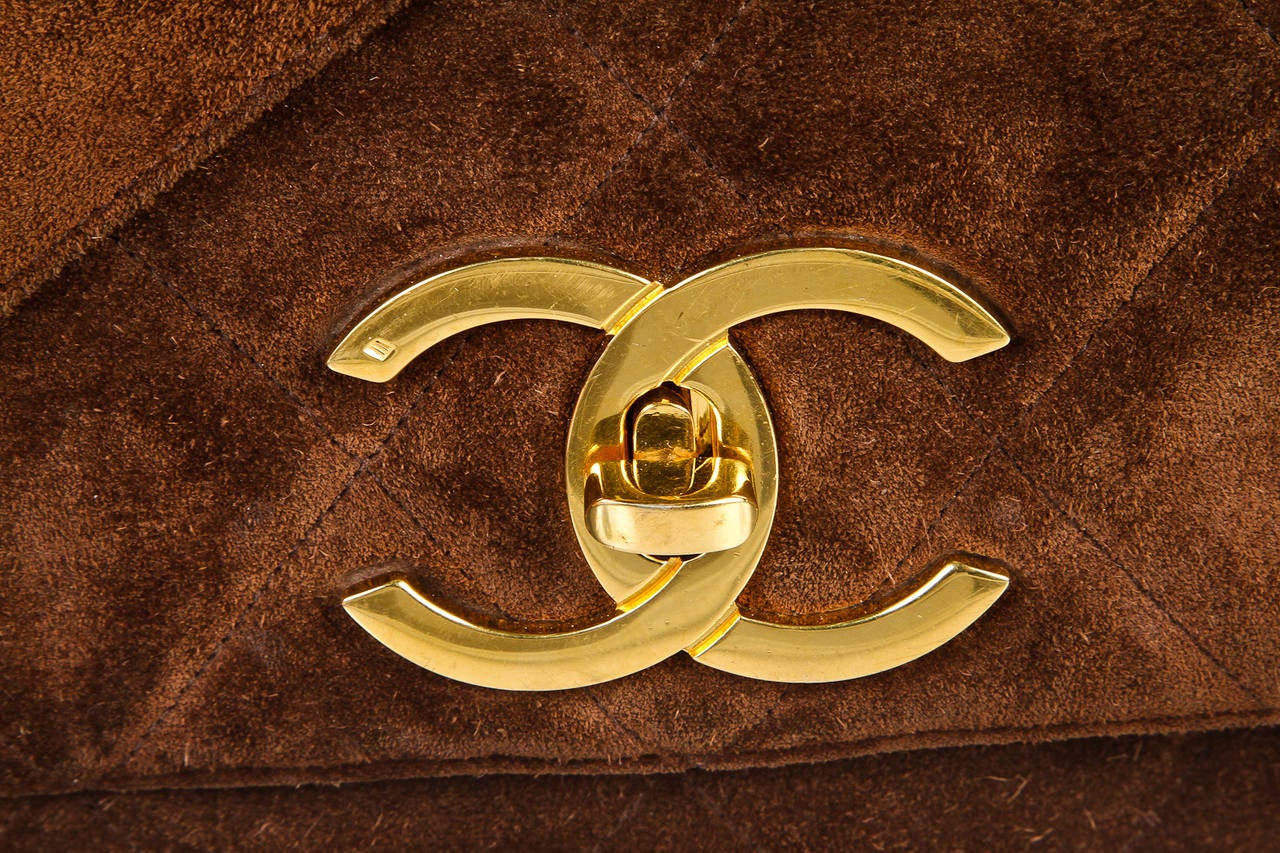Chanel Brown Quilted Suede Vintage Messenger Handbag 6