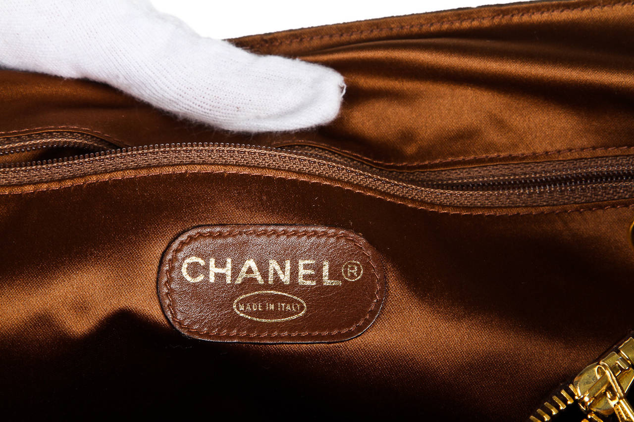 Chanel Brown Quilted Suede Vintage Messenger Handbag 1