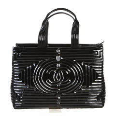 Chanel Black Vinyl Coco Ming Grand Shopping Tote Handbag