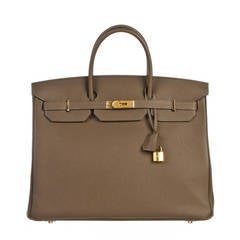 Hermes Taupe 40cm Togo Leather Birkin Handbag GHW
